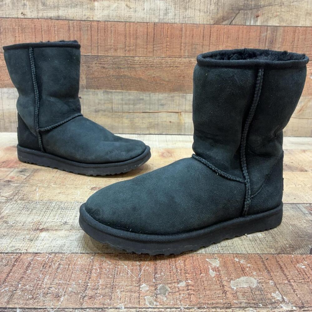 UGG 1016223 Boots Womens Size 8 39 Black Suede Shearling Mid Calf Winter